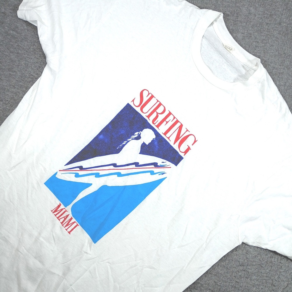 Vintage Screen Stars Surfing Miami T-Shirt Men XXXL 3XL White Single Stitch 80s